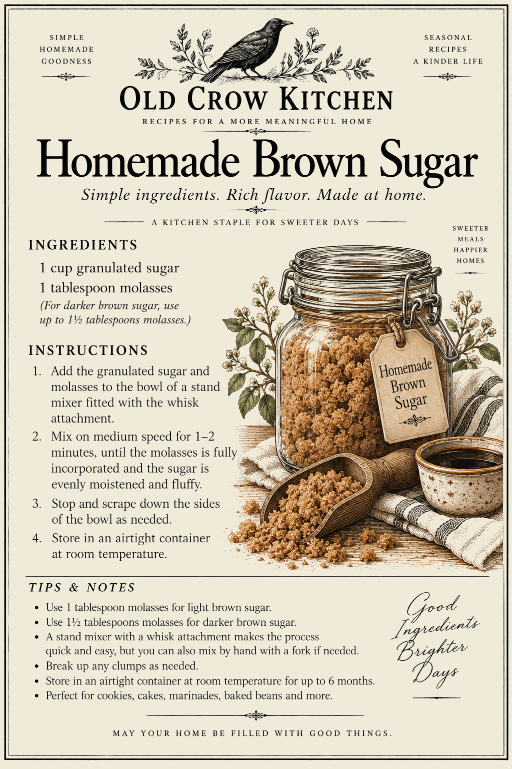 Old Crow Kitchen Brown Sugar printable recipe card
