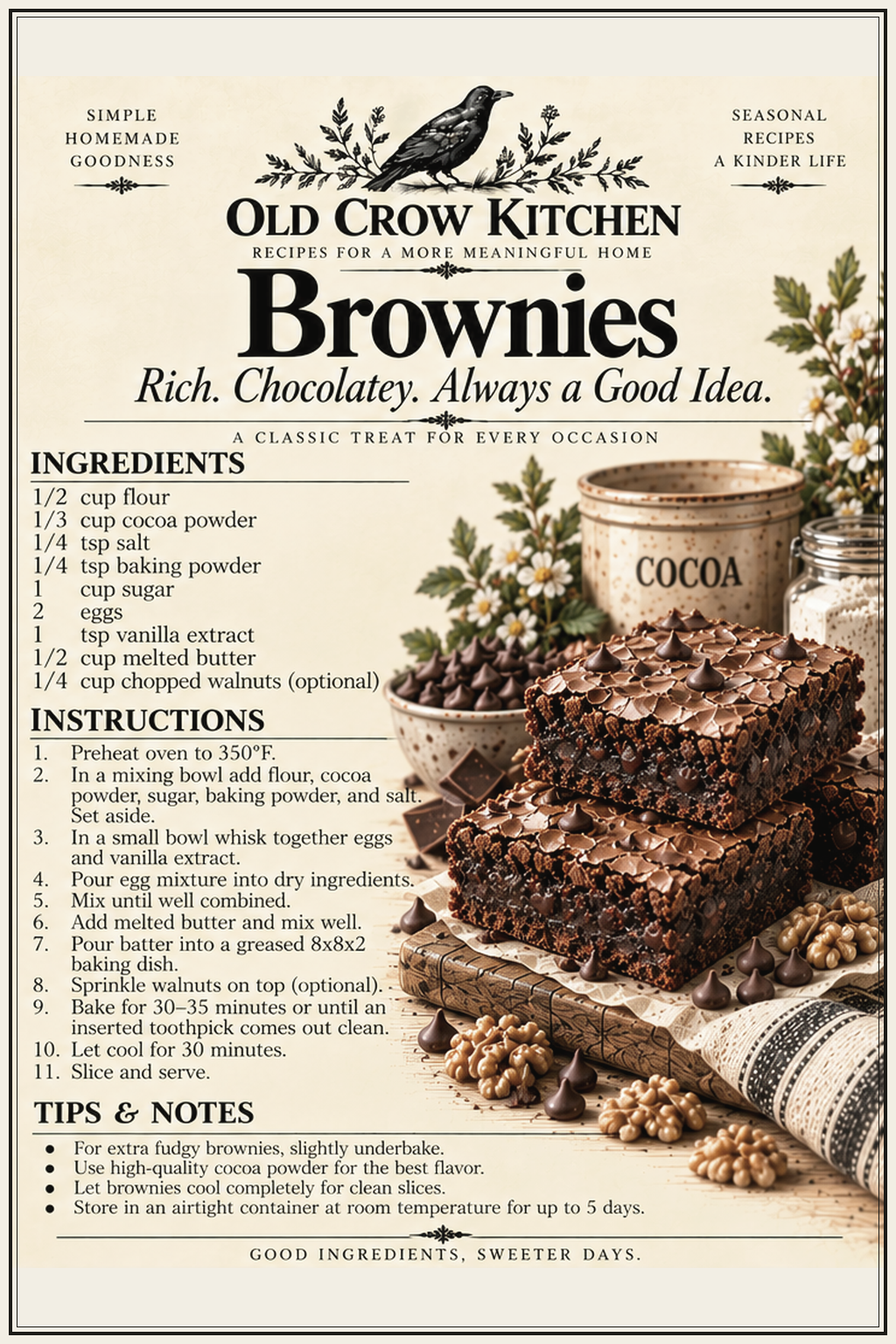 Brownies printable recipe card