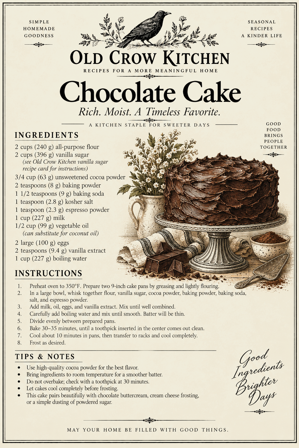 Chocolate Cake printable recipe card