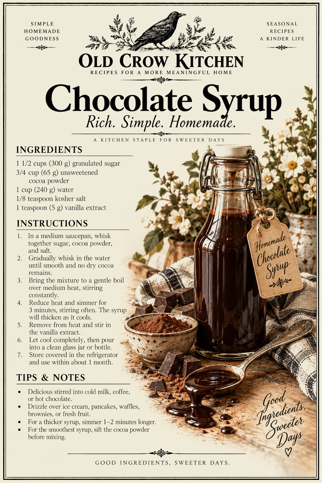 Homemade Chocolate Syrup printable recipe card