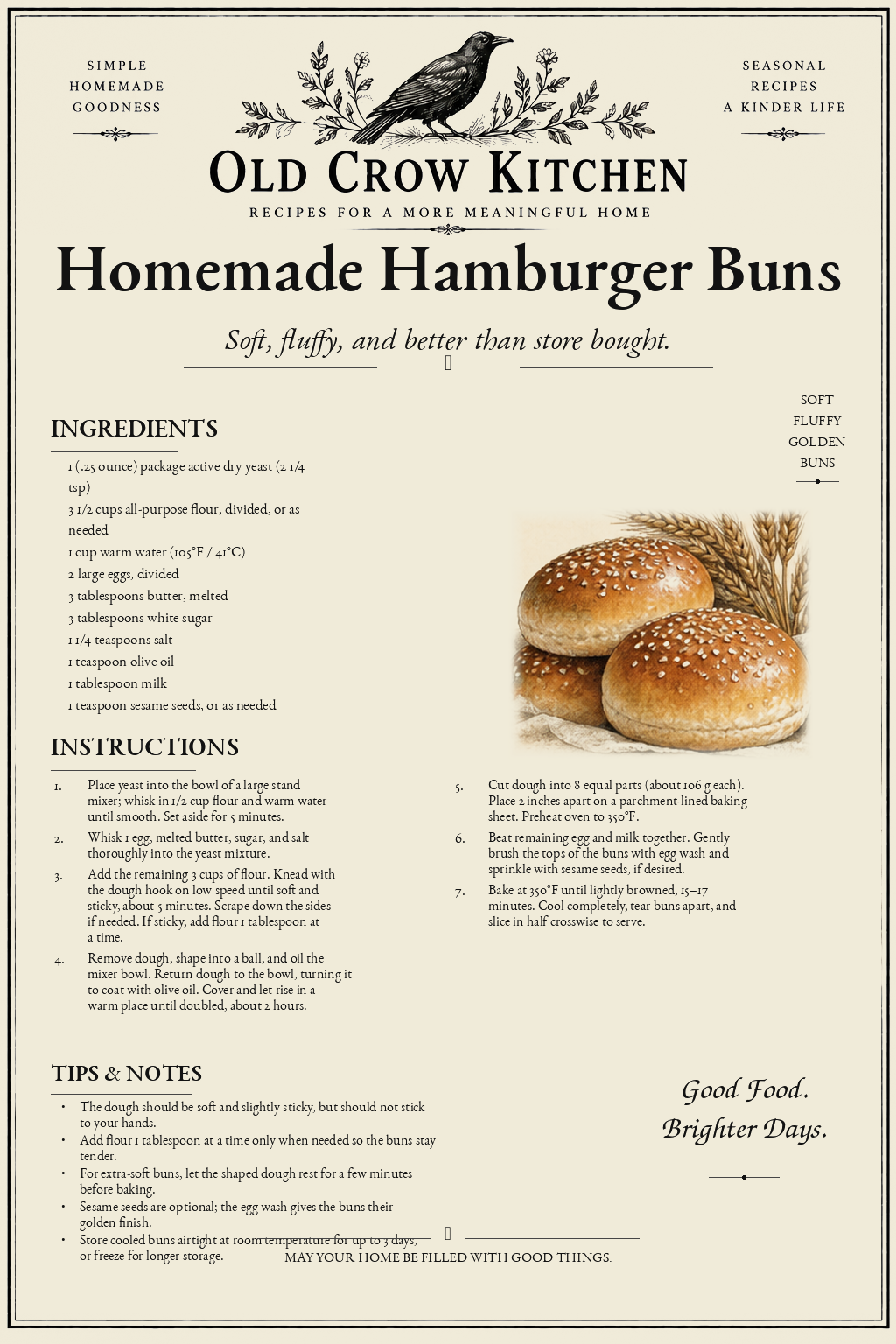 Homemade Hamburger Buns printable recipe card