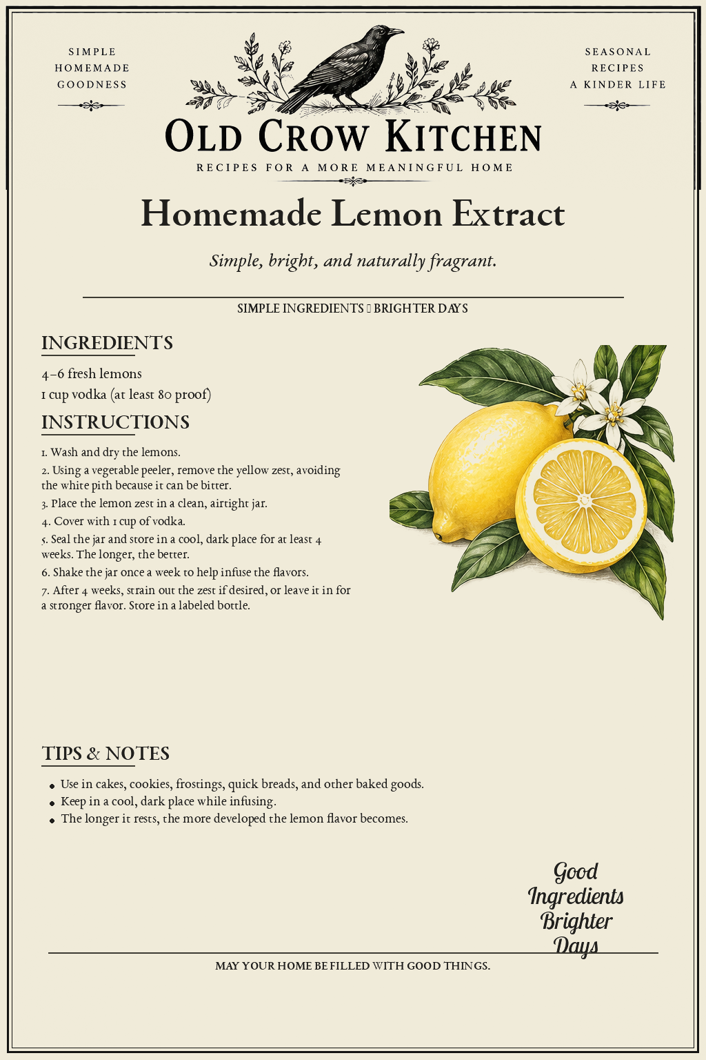 Homemade Lemon Extract printable recipe card