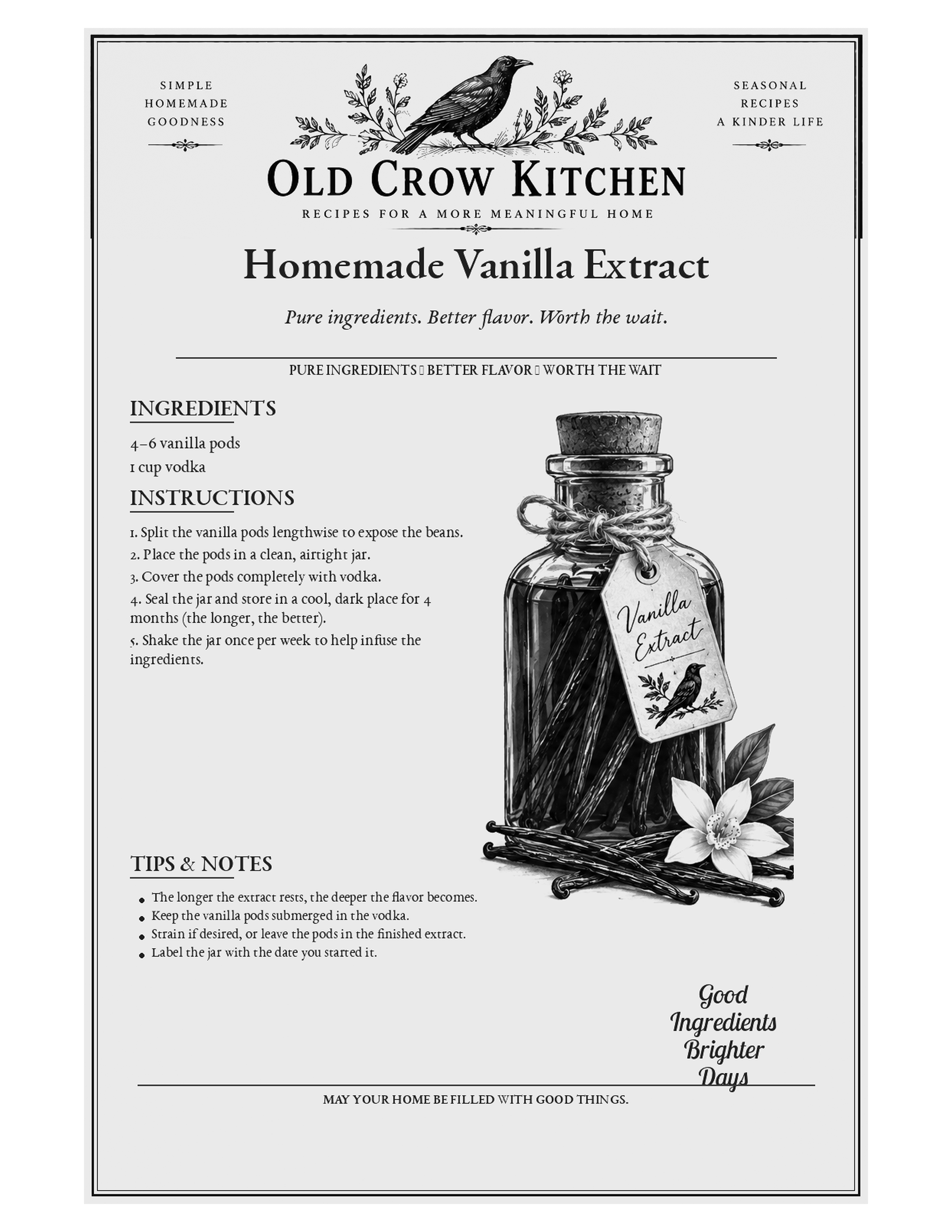 Printable vanilla extract recipe card