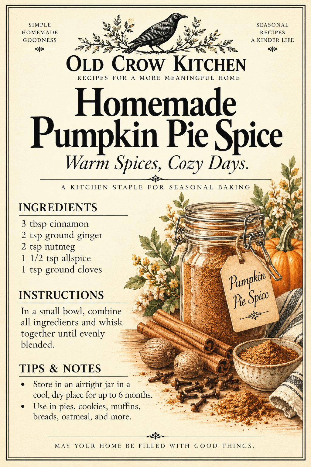 Homemade Pumpkin Pie Spice recipe card
