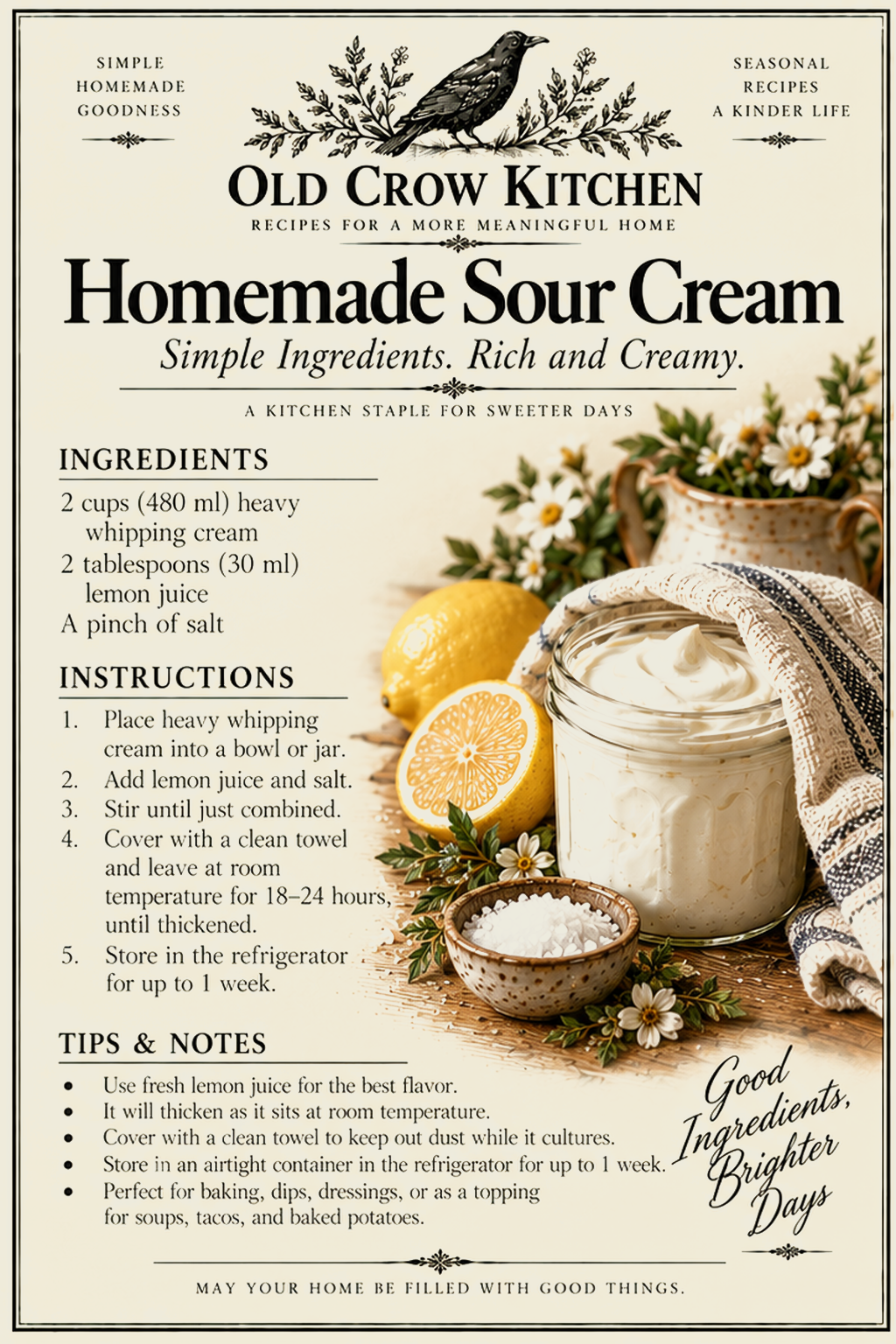 Homemade Sour Cream printable recipe card