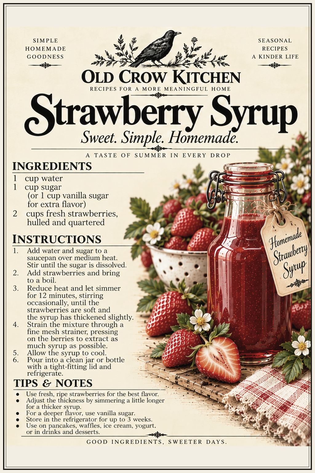 Strawberry Syrup printable recipe card