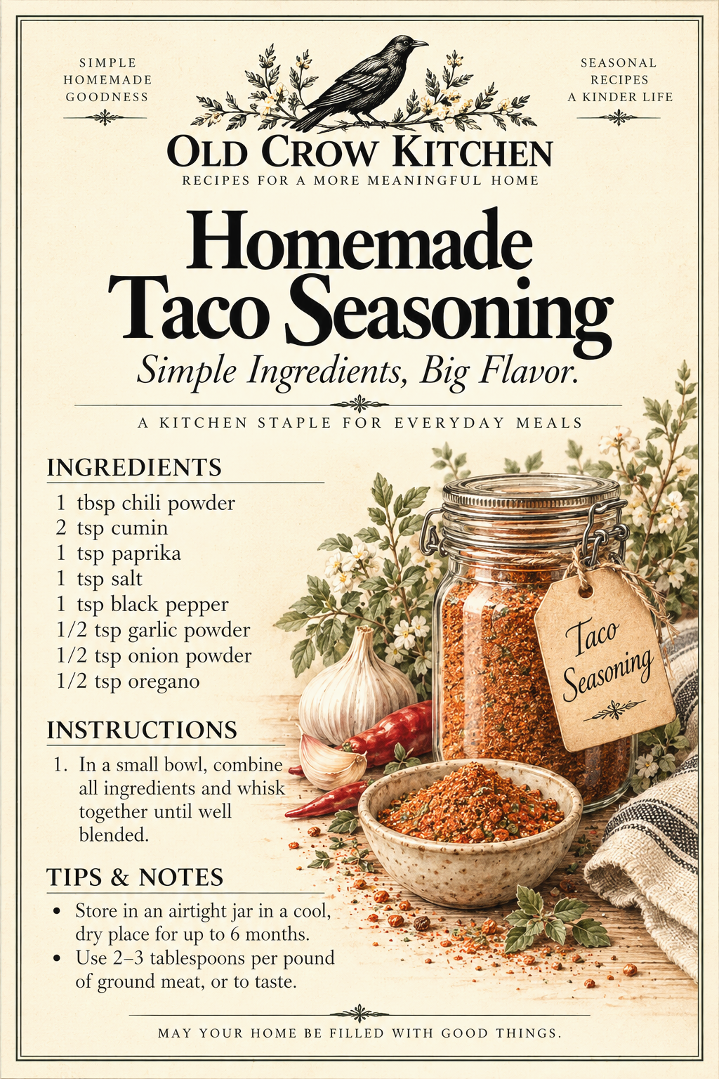 Homemade Taco Seasoning recipe card