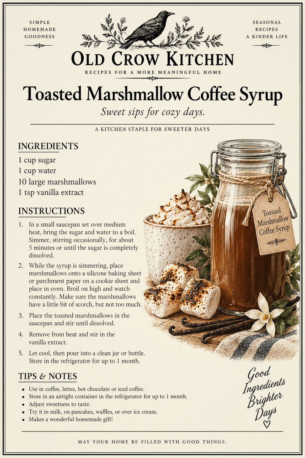 Toasted Marshmallow Coffee Syrup printable recipe card