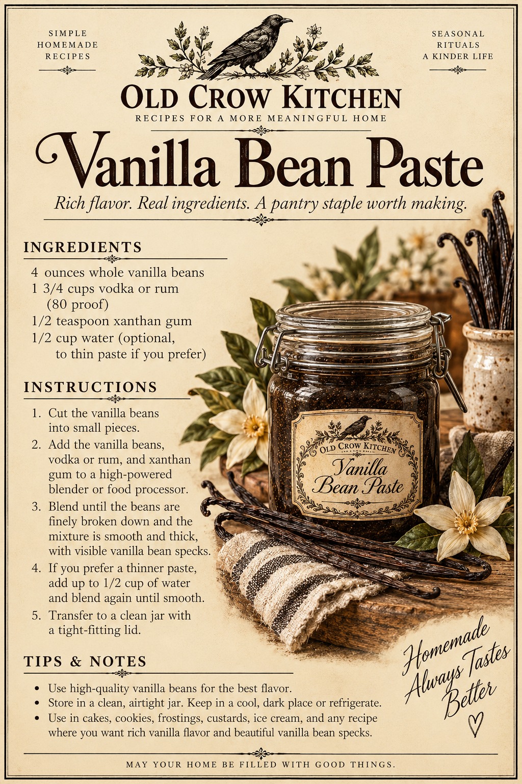 Homemade Vanilla Bean Paste printable recipe card