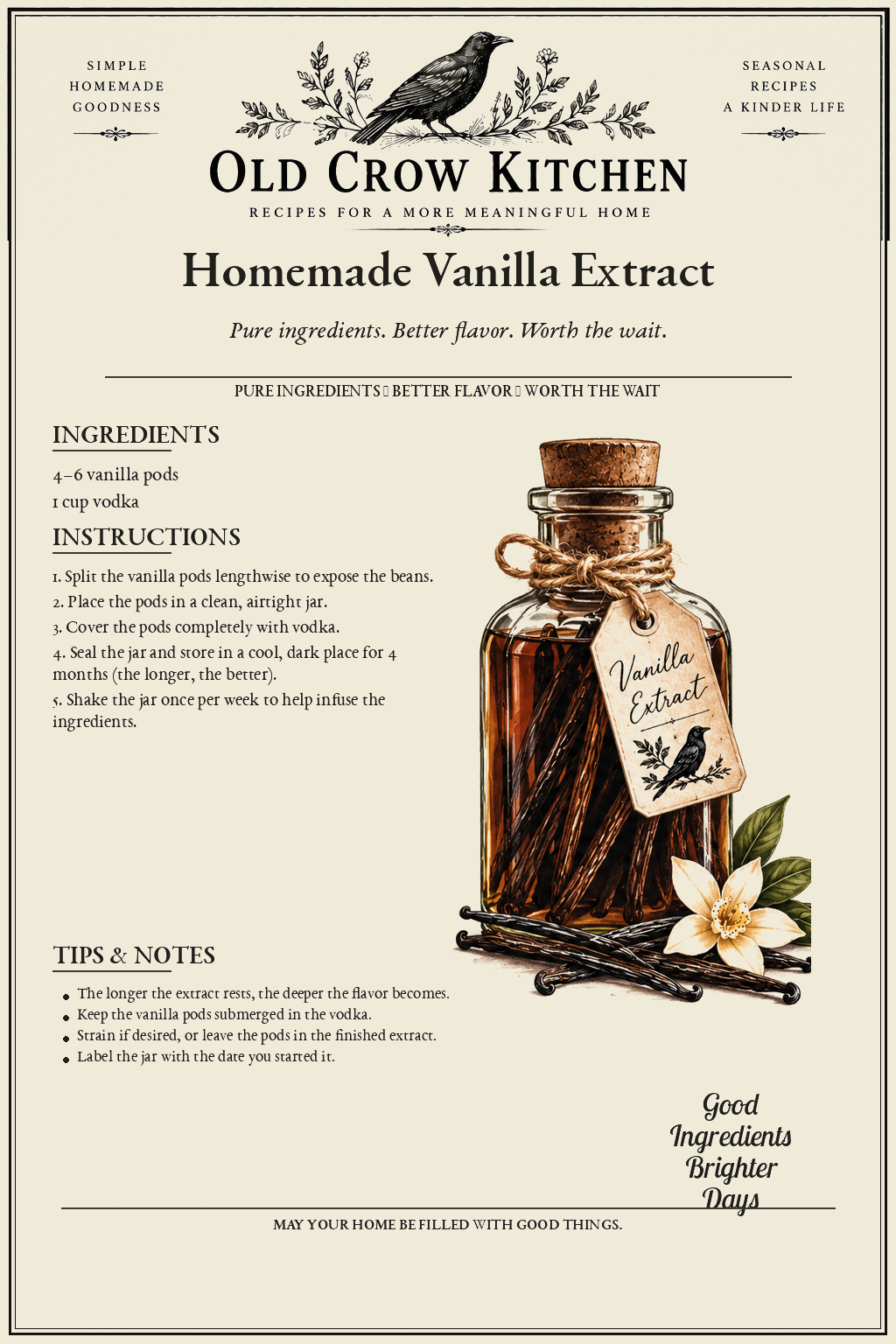 Homemade Vanilla Extract printable recipe card