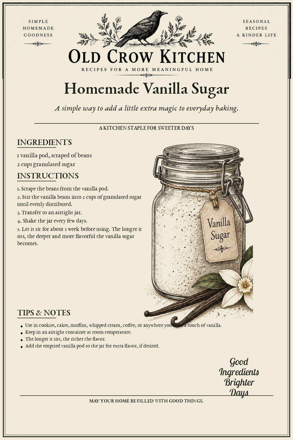 Homemade Vanilla Sugar printable recipe card